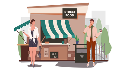 Street Food 2D Animation 2d animation cafe city life cofee break coffee fast food flat food food market food stand illustration motion outdoor restaurant shop street food take away to go urban