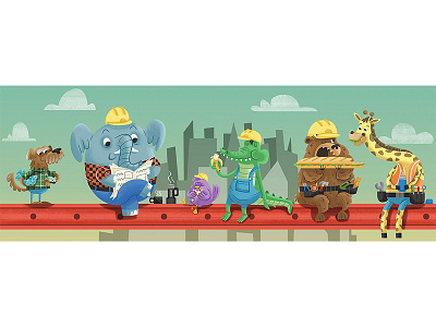 Break Time! bear builders childrens illustration elephant construction crocodile dog giraffe kid lit lunch