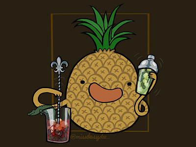 Carnivorous Foods Series - Pineapple alligator cocktail fleur de lis food illustration new orleans pineapple procreate tales of the cocktail totc