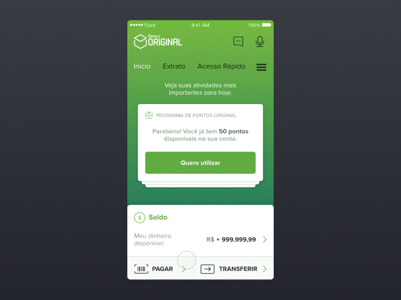 Banco Original Mobile Bank App app application bank card green home loading mobile transition