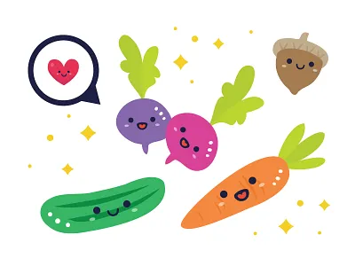 Illustration - Veggies carrot cucumber cute nut radish veggies