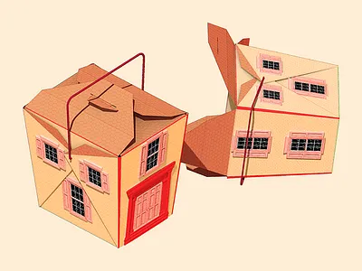 Chinese Takeout House 3d architecture color design illustration