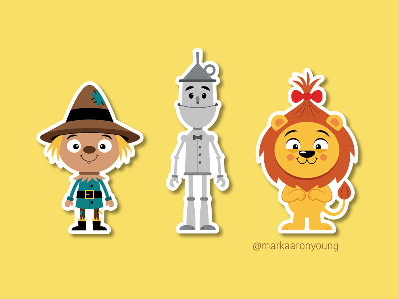 Wizard Of Oz Stickers cartoon cowardly cute fairy tale lion oz scarecrow stickers tin man vector wizard of oz