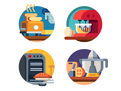 Kitchen appliances icons appliances blender flat icon illustration juicer kit8 kitchen oven set toaster vector