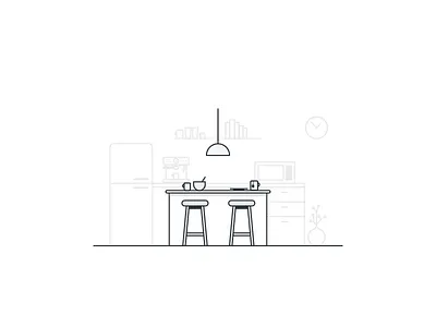 Home Office No.5 books chair clock coffee machine gray illustration kitchen lamp microwave office stool white