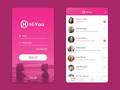 Simple Chat Ui App app chat design login messaging messenger mobile pink sign in social ui ux