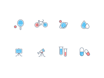 Icons bicycle icon lab pill pingpang planet telescope