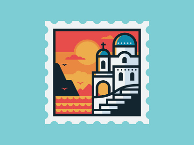 Greek Isles architecture badge church greek illustration islands isles logo stairs stamp sunset travel