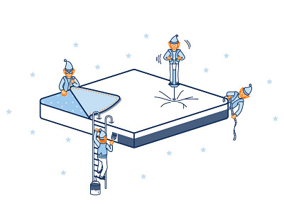 Making of A Mattress elves graphic design illustration line drawing