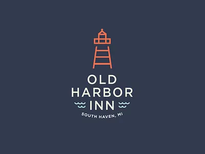 Old Harbor Inn harbor illustration inn lighthouse logo michigan south haven waves