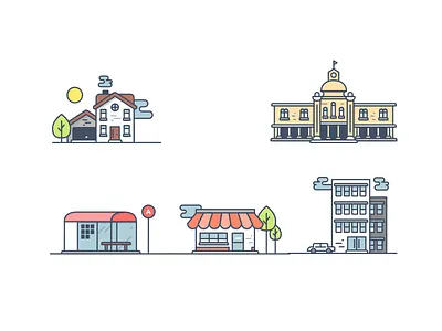 Places animation buildings bus flat house illustration modern places shop simple stop vector