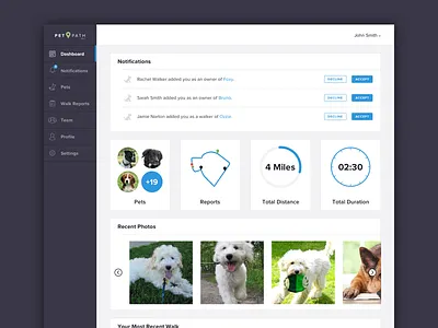 PetPath Dashboard apps dashboard dog interface joe norton pet path savvy user walking web