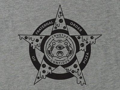 In Crust We Trust badge cotton bureau fraternal order of pizza pizza star