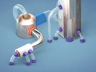 Water treatment machine 3d c4d concrete isometric metal mini model pipes plactic tubes water