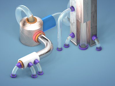 Water treatment machine 3d c4d concrete isometric metal mini model pipes plactic tubes water