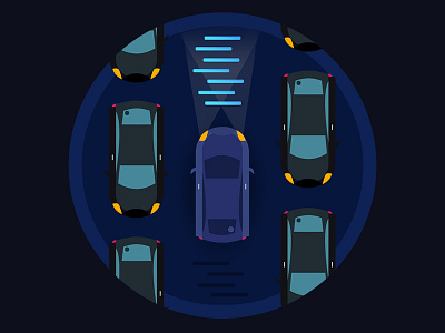 Onboarding Screen 1 of 3 app design birdesye blue cars drivers flat fleet highbeams illustration onboarding vector