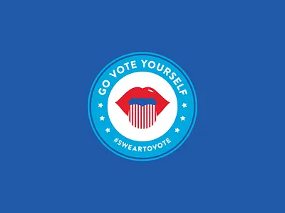 Swear to Vote: Go Vote Yourself badge circle election emblem flat design lips stars usa vote