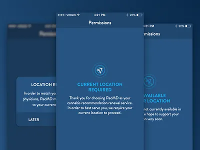 App Location Permission, Various States alert cannabis dark ui design interface ios location mobile recommendation renewal ui