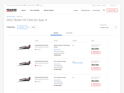 Product Listing View boats e commerce fishing products shopping ui ux web design website