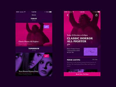 Screen Cinema Movie Listing cards cinema feed film list movie newsfeed tiles ui ux