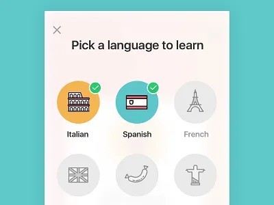 Pick a language app design education elearning icons illustration ios italian mobile ui ux