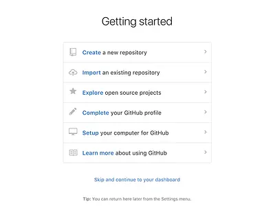 Getting Started page github onboarding product design