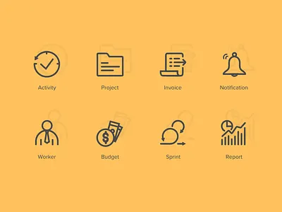 Project Management Icon Set activity flat icon line management notification project scrum set sprint