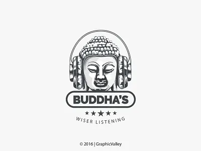 Buddha's Wiser Listening buddhas headphones logo music sound stars stone vector