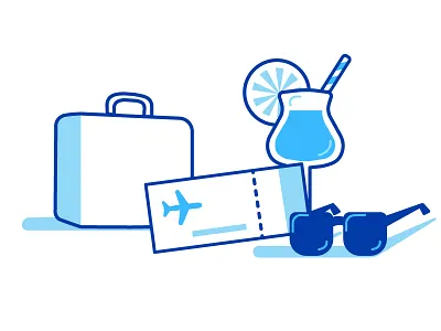 Hollyday cocktail drink plane suitcase summer sunglasses ticket