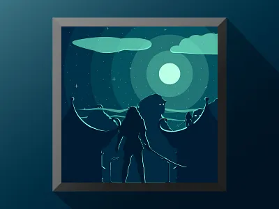 Hello Dribbble - My First Shot art debut design dribbble illustration invite japan landscape moonlight night samurai warrior