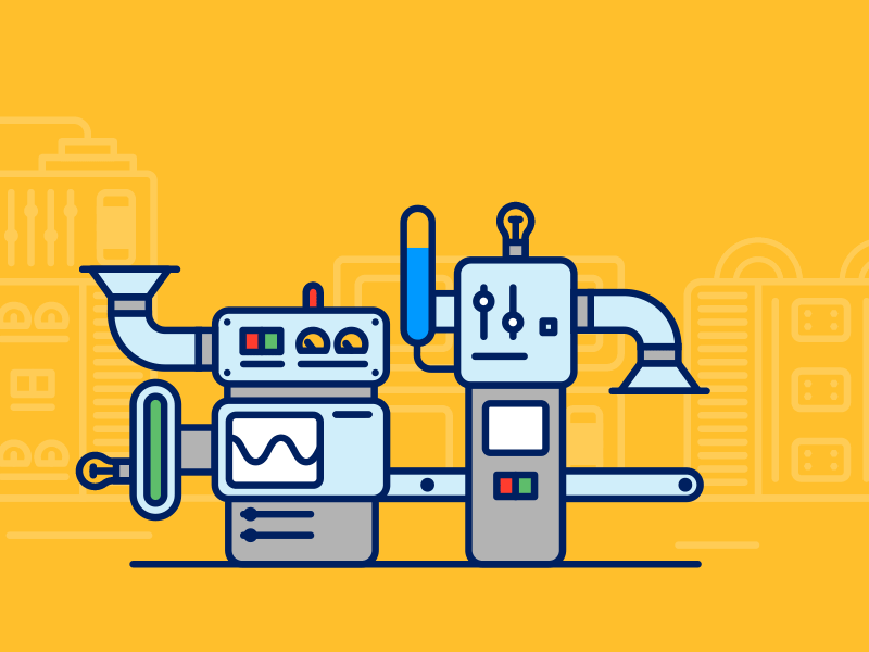 The CRM Lab analyse collect crm customer develop factory gif illustration implement machine product relationship