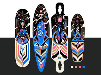 Ancient Aliens Longboards Design abstract aliens board design geometric illustration longboard longboards planets vector