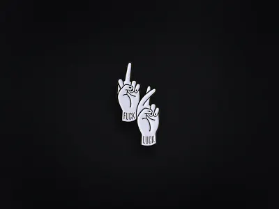 Fuck Luck B/W enamel pin fuck luck illustration hands jacket flair swag