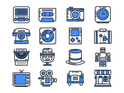Retro Icons Set classic icon outlined rertro vintage