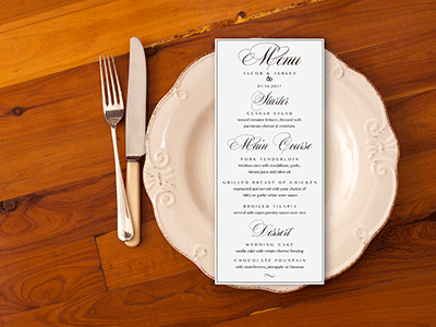 Elegant Customizable Wedding Menu customizable menu menu menus personalized menu printable menu simple menu wedding wedding menu