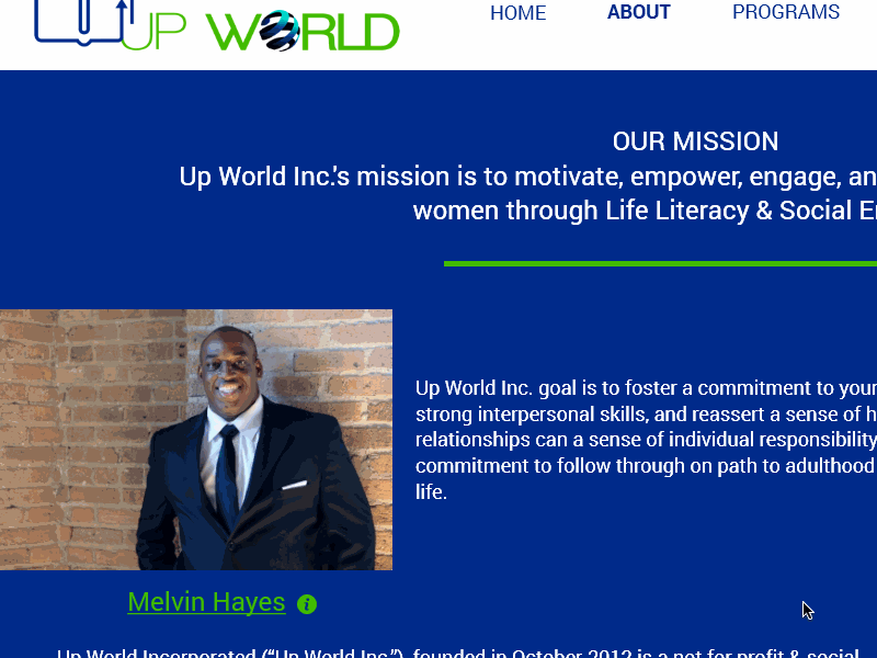 Up World Responsive Desktop About Screen about page about screen about us home nonprofit responsive screen website