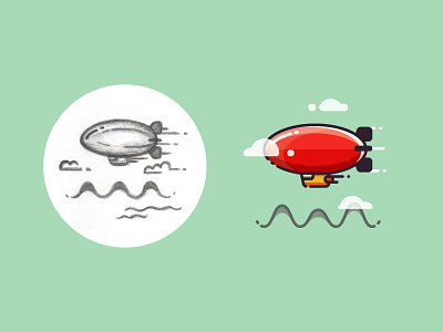 Dirigible - from sketch to result 2d outline air aircraft design dirigible drawing flat flying icon illustration sketch