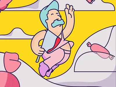 The Happy Butcher clouds color happy knife meat mustache pantone rubberhose sausage vector