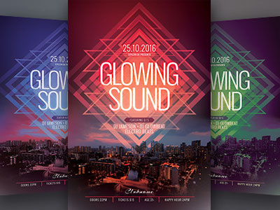 Glowing Sound Flyer creativemarket flyer glow glowing graphic design poster psd template