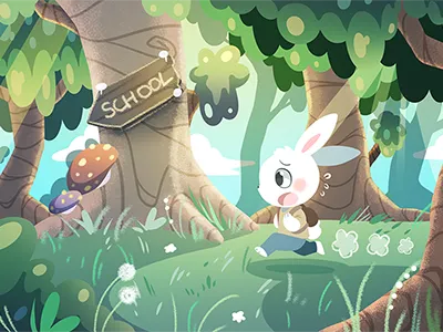 Little bunny is late for school bunny cute draw illustration illustrator rabbit school