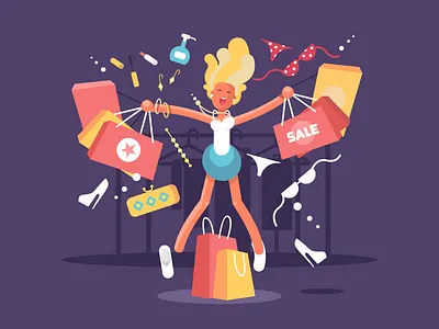 Sale girl character flat illustration kit8 shoping vectror women
