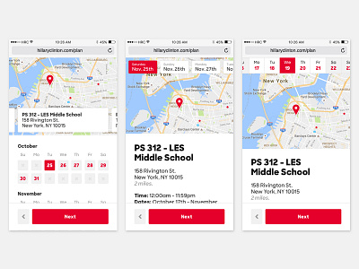 Location picker calendar cards flat flow google hillary clinton location maps mobile politics responsive usa