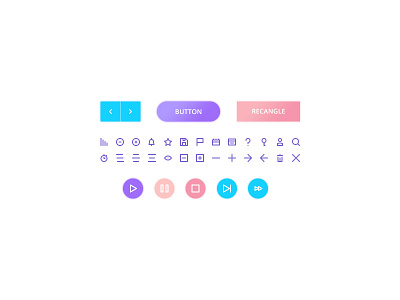 UI icons and Buttons audio button colorful elements glow gradient icons light media rounded ui kit