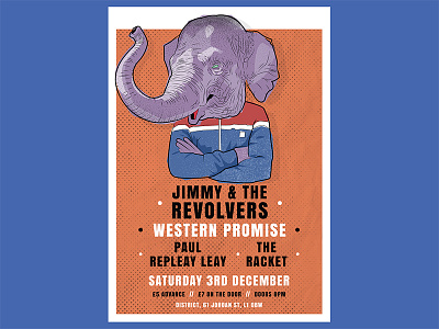 Fila Elephant - Jimmy & The Revolvers Poster concert elephant fila gig illustration illustrator liverpool liverpool music music orange poster psychedelic texture