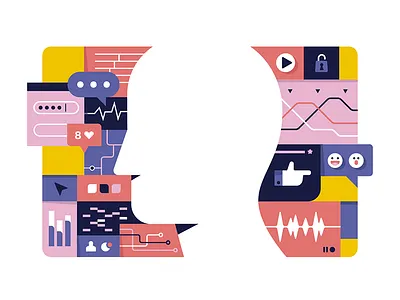 Big data 2.0 data editorial illustration inspiration magazine recent vector