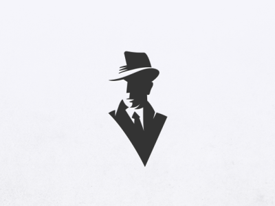 Man with a Fedora black brand fedora logo negative