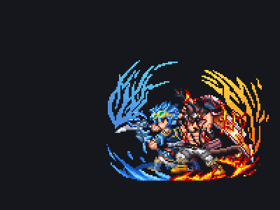 Brave Kurewa & Kuraginn animation brave frontier gif gumi mobile game pixel animation pixel art special effect sprites sword visual effect warrior