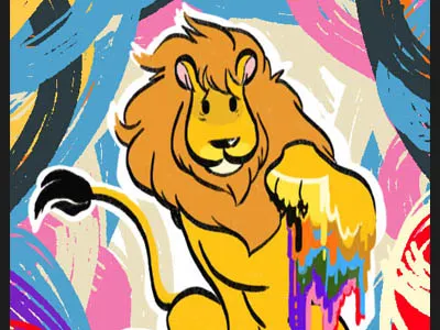 Scary Lion colorful illustration sketch trippy