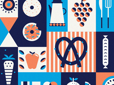 breakfast apple breakfast food fruit illustration packaging pattern pretzel reject sausage