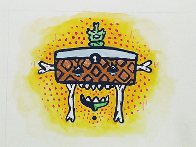 Freaky Furniture. bones chair gold gouache illustration yellow